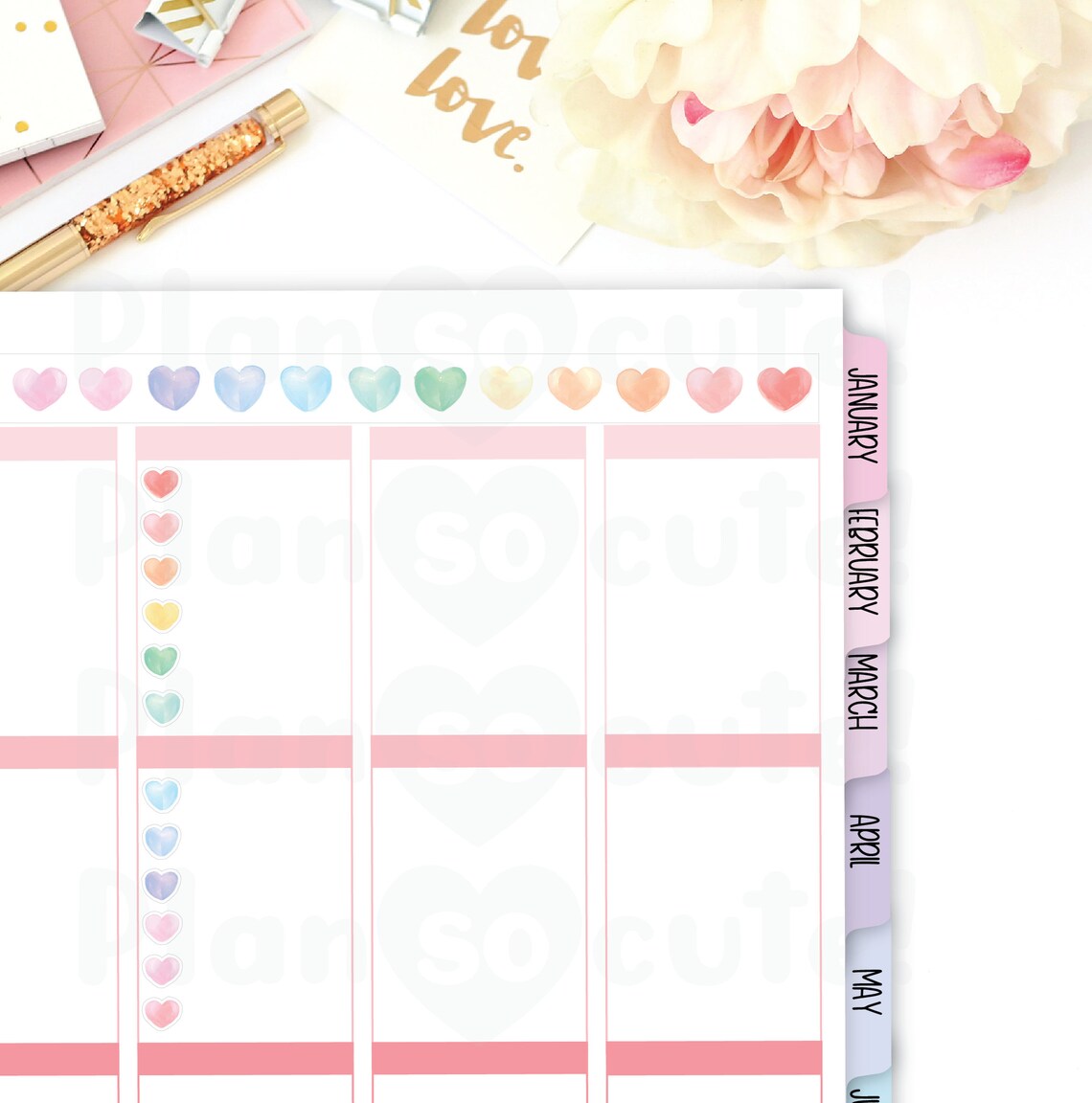 Watercolor Heart Printable Washi Printable Planner Stickers - Etsy
