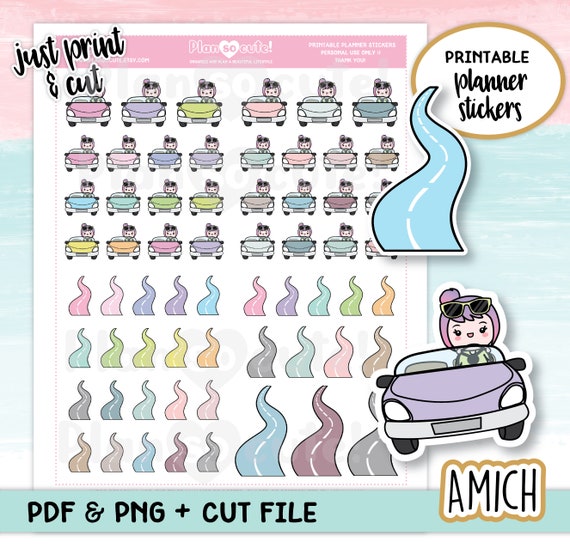 Road trip, Printable Planner Stickers, Circuit and Silhouette files, Doodle Stickers,