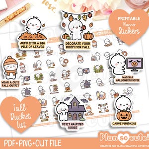 Adesivi per la lista delle cose da fare in autunno con piccoli pupazzi, adesivi stampabili per agenda, adesivi per bullet journal, stampabili STAMPABILI