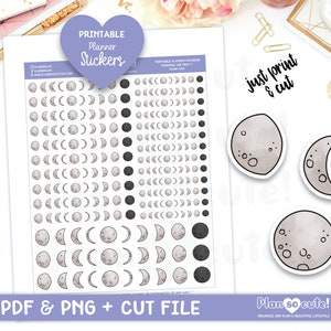 Maanfase, Maantracker, Afdrukbare Planner Stickers, Bullet Journal Stickers, Past op elke Planner