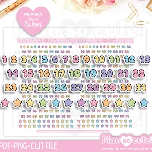 Nummer pluizig script, afdrukbare planner stickers