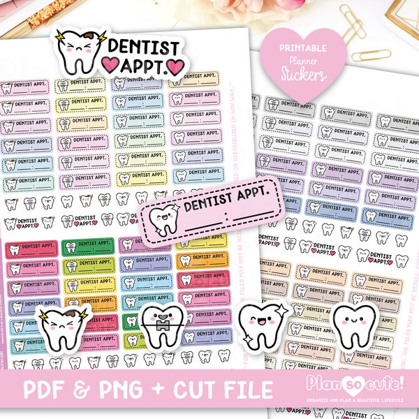 Dentist Appointment, Rainbow, Pastel and Neutral colors. Printable Planner Stickers, Cricut and Silhouette files, Erin Condren Stickers.