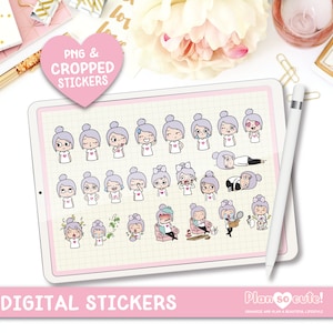 Emily Emotions Adesivi digitali, adesivi GoodNotes, kawaii, PNG preritagliati