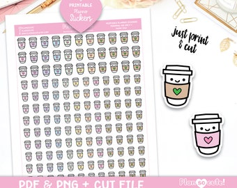Può includere: Adesivi per planner stampabili con una varietà di simpatici disegni di tazze da caffè in diversi colori. Gli adesivi sono perfetti per aggiungere un tocco di fantasia al tuo planner o diario.