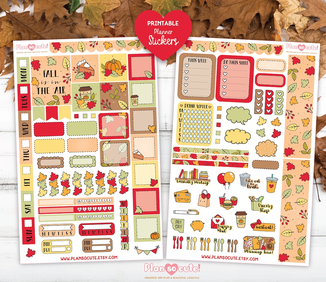 Fall Hobonichi Weeks Kit, Autumn Printable Planner Stickers, Autumn ...
