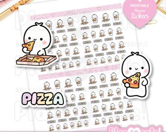 Kleine pizza-stickers met poppen, printbare fastfood-plannerstickers, bullet journal-stickers, printbare stickers