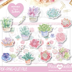 Aquarel vetplanten, afdrukbaar stickervel, afdrukbare plannerstickers, Cricut- en silhouetbestanden, persoonlijk gebruik
