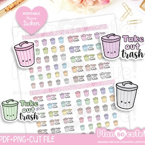 Haal Trash Stickers, Kawaii Stickers, Afdrukbare Planner Stickers, Bullet Journal Stickers, Erin Condren Stickers, Hobonichi stickers uit