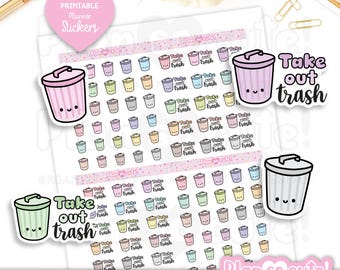 Take out Trash Stickers, Kawaii Stickers, Printable Planner Stickers, Bullet Journal Stickers, Erin Condren Stickers, Hobonichi stickers