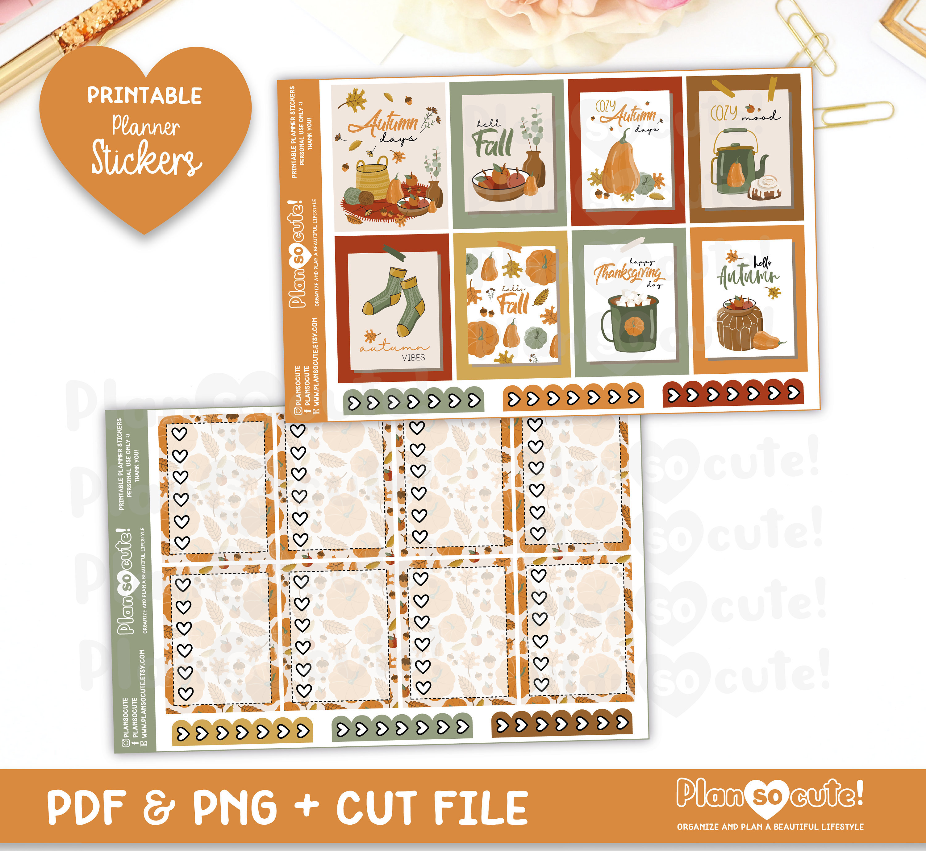 Cozy Fall Printable Planner Stickers, Autumn, Erin Condren Weekly Kit ...