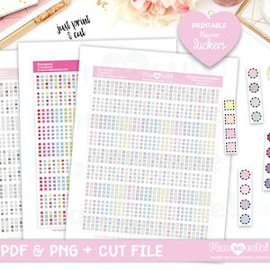 Lista di controllo quadrata e circolare cucita, adesivi pianificabili stampabili, adesivi bullet journal, adatti a Hobonichi Weeks, Cricut e file SS