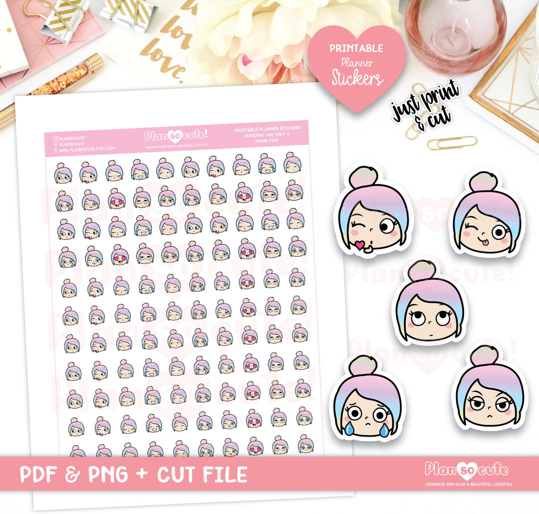 Emily Emojis Printable Planner Stickers, Light Skin, Cricut and ...