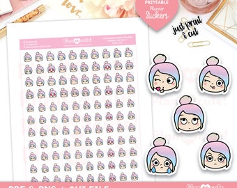 Emily Emojis Printable Planner Stickers, Light Skin, Cricut and Silhouette files, Bullet Journal Stickers, Erin Condren Stickers