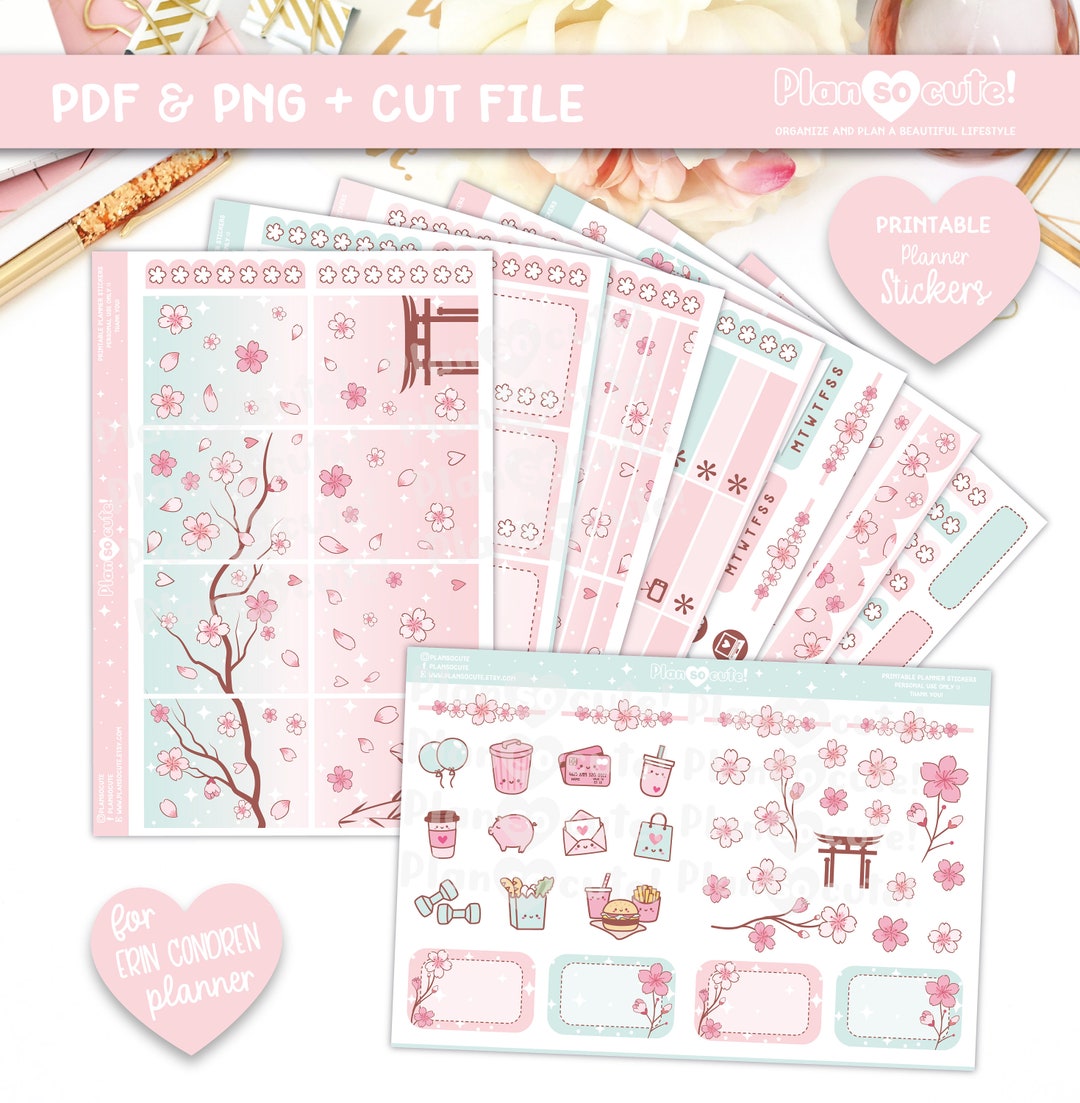 Sakura Printable Planner Stickers, EC Weekly Kit, Cherry Blossom - Etsy