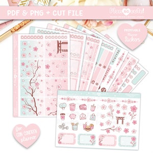 Sakura Printable Planner Stickers, EC Weekly Kit, Cherry Blossom