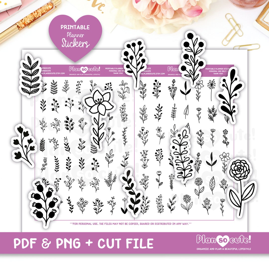 Doodle Floral Printable Planner Stickers, Spring Planner Stickers - Etsy