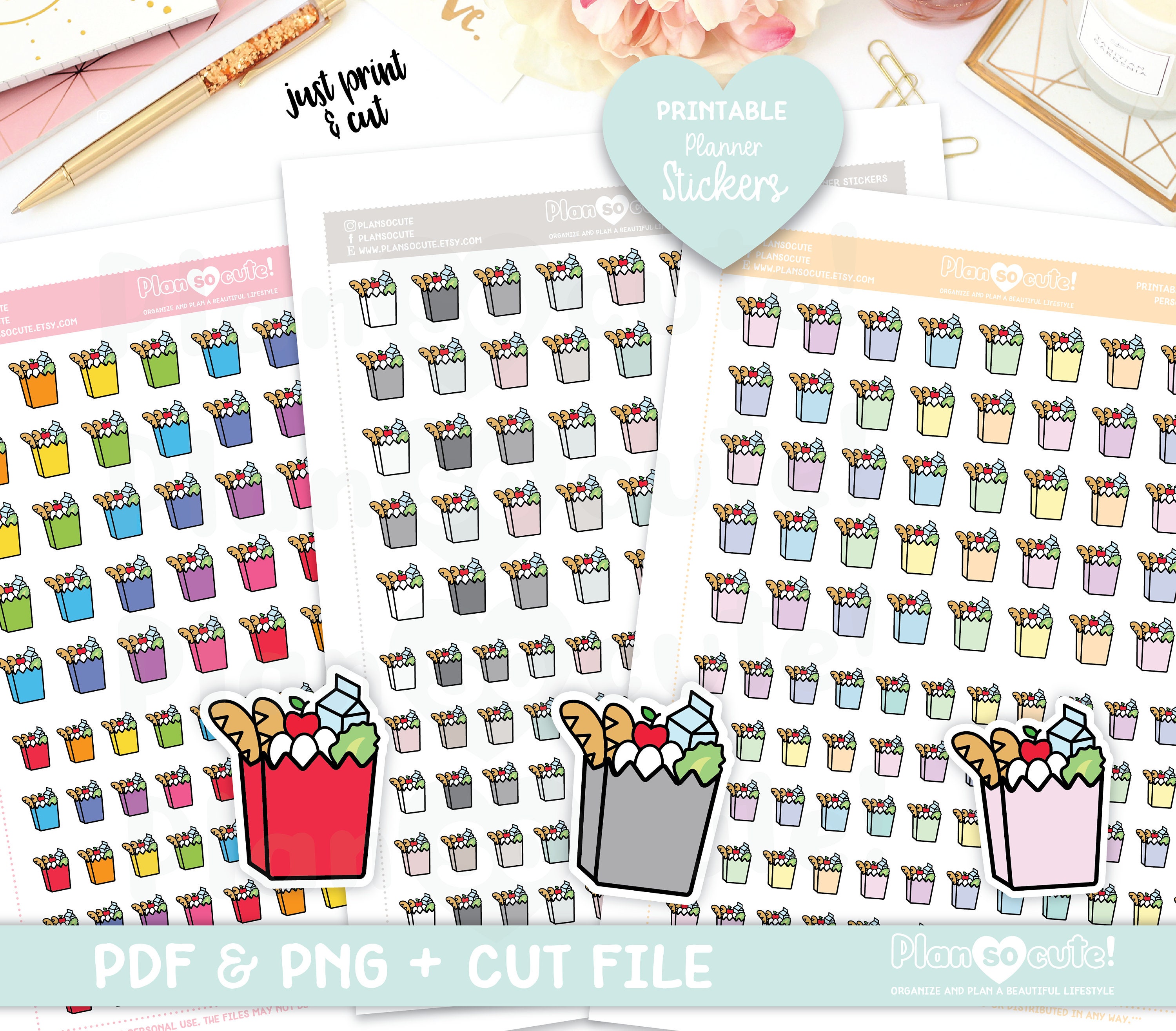 Grocery Bag, Grocery Shopping, Printable Planner Stickers - Etsy