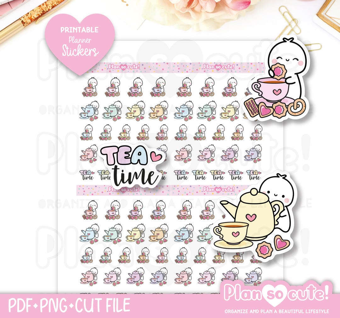 Small Time Sticker Tiny Puppet Tea Time Stickers, Printable Planner Stickers, Bullet ...