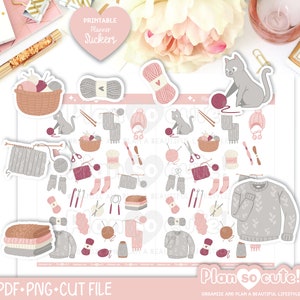 Gezellig breien, afdrukbare stickers, plannerstickers, Cricut- en silhouetbestanden, persoonlijk gebruik
