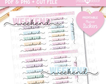Script WEEK-END, Autocollants imprimables pour agenda, Autocollants de script