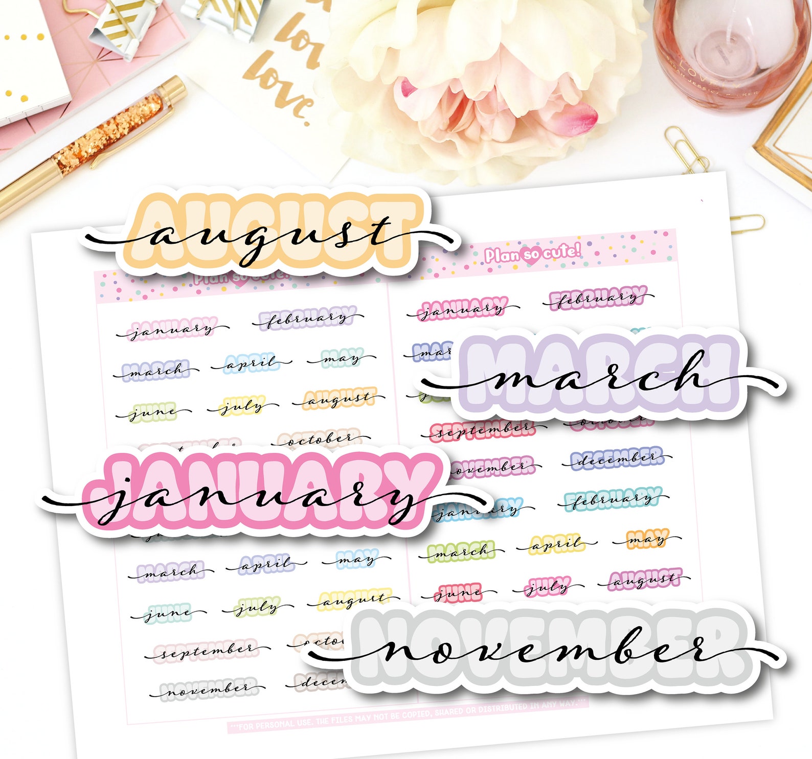 Fluffy Months Stickers, Printable Planner Stickers - Etsy