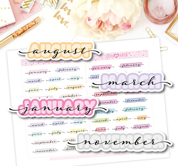 Fluffy Months Stickers, Printable Planner Stickers