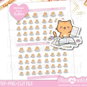 Ginger Kitty Planning Time Stickers, Printable Planner Stickers, Bullet Journal Stickers