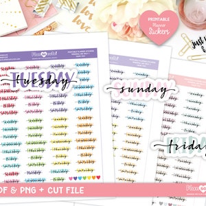 Days of the Week Script, Printable Planner Stickers