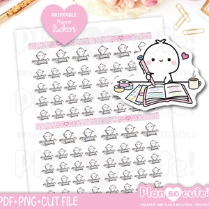 Tiny Puppet Planning Time Stickers, Printable Planner Stickers, Bullet Journal Stickers