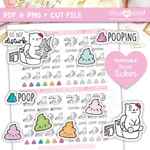 Pooping Cleo Printable Stickers, Poop Stickers, Printable Planner Stickers, Personal use only.