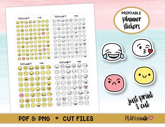 Doodle Emojis Naklejki Planner Do Druku Etsy