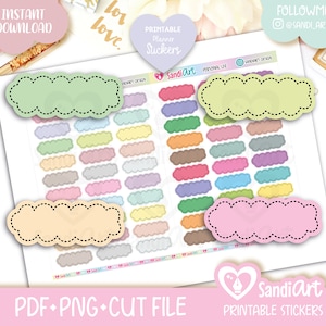 Header clouds, Quarter box Clouds stickers, Scallop quarter box Printable Planner Stickers