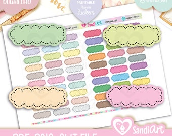 Header clouds, Quarter box Clouds stickers, Scallop quarter box Printable Planner Stickers