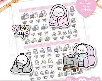 Tiny Puppet Cozy day Stickers, Printable Planner Stickers, Bullet Journal Stickers, Printable PRINTABLE