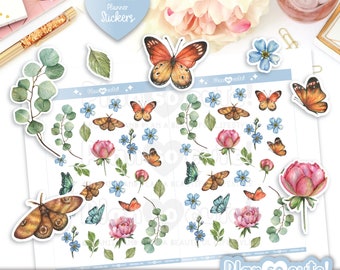 Watercolor Nature, Butterfly Printable Stickers, Planner Stickers, Cricut and Silhouette Files, Personal use