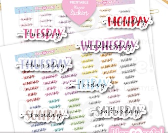 Days of the Week Script, Printable Planner Stickers
