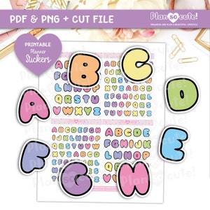 Alfabeto fofo, adesivos de planejador para impressão, arquivos Cricut e Silhueta, adesivos de diário com marcadores, adesivos Erin Condren