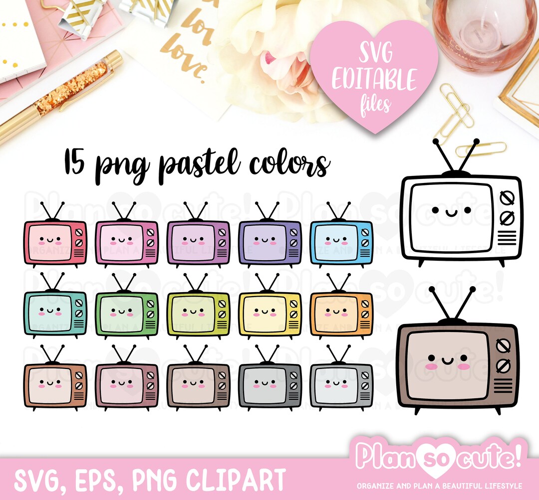Cute Kawaii Television, Doodle Retro TV, Editable Files, SVG, EPS, Png ...
