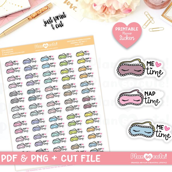 Nap time, Sleep mask, Printable Planner Stickers, Bullet Journal Stickers,
