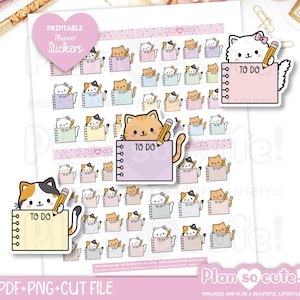 Cute Kittens To Do Stickers, Printable Planner Stickers, Bullet Journal Stickers