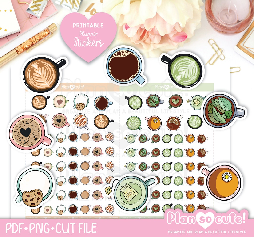 Coffee and Tea, Printable Stickers, Planner Stickers, Cricut and ...