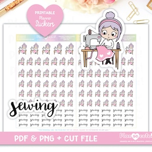 Emily Sewing Printable Planner Stickers, Sewing machine Stickers, Emily Light Skin, Printable Stickers, Silhouette and Cricut File