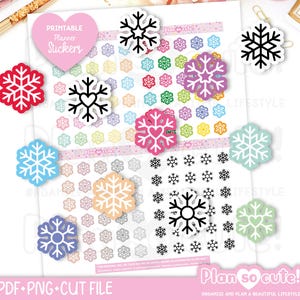 Flocons de neige mignons, autocollants de planificateur imprimables