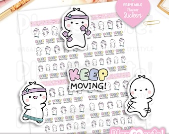 Kleine Puppe in Bewegung bleiben, druckbare Planer-Sticker, Bullet-Journal-Sticker