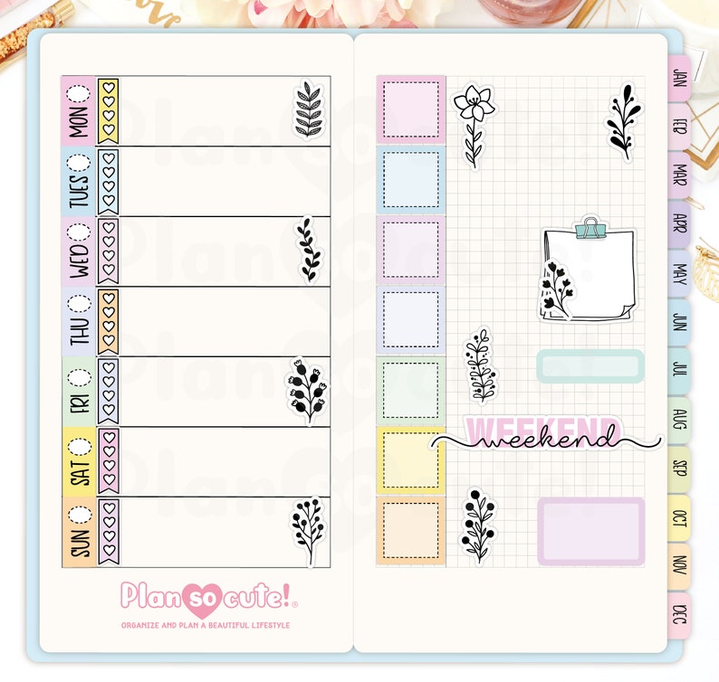 Doodle Floral Printable Planner Stickers Spring Planner - Etsy