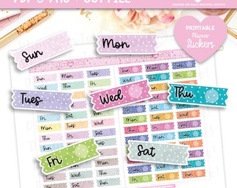Washi Days of the Week, Printable Planner Stickers
