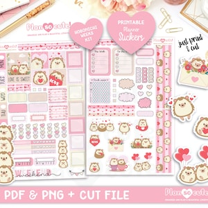 Hobonichi weken Kit, afdrukbare Planner Stickers, Valentines Sticker Kit, schattige egel, Hobonichi Kit