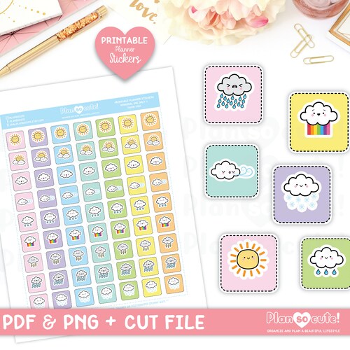 Cute Kawaii Weather Printable Planner Stickers Hobonichi - Etsy