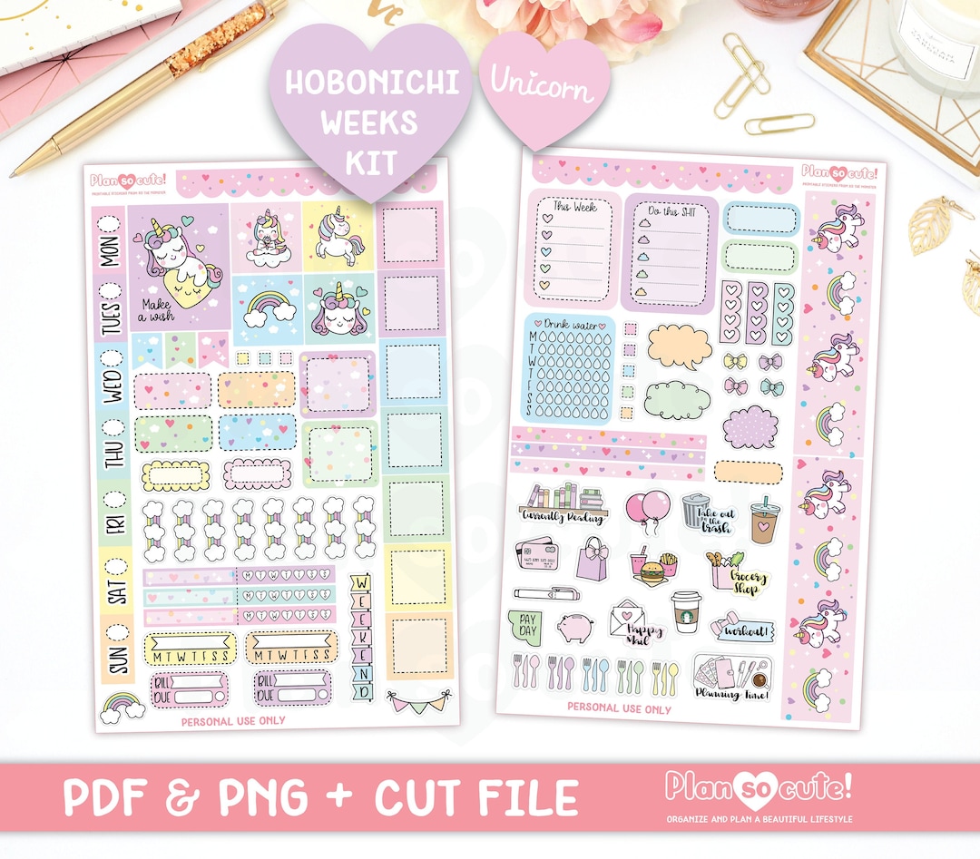 Unicorn Hobonichi Weeks Printable Planner Stickers, Unicorn Stickers ...