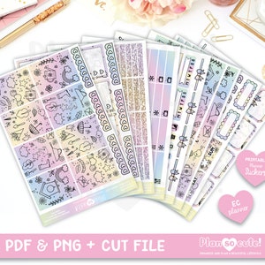 Spring Printable Planner Stickers, Gradient, EC Weekly Kit, Cute Spring, Rainbow Spring